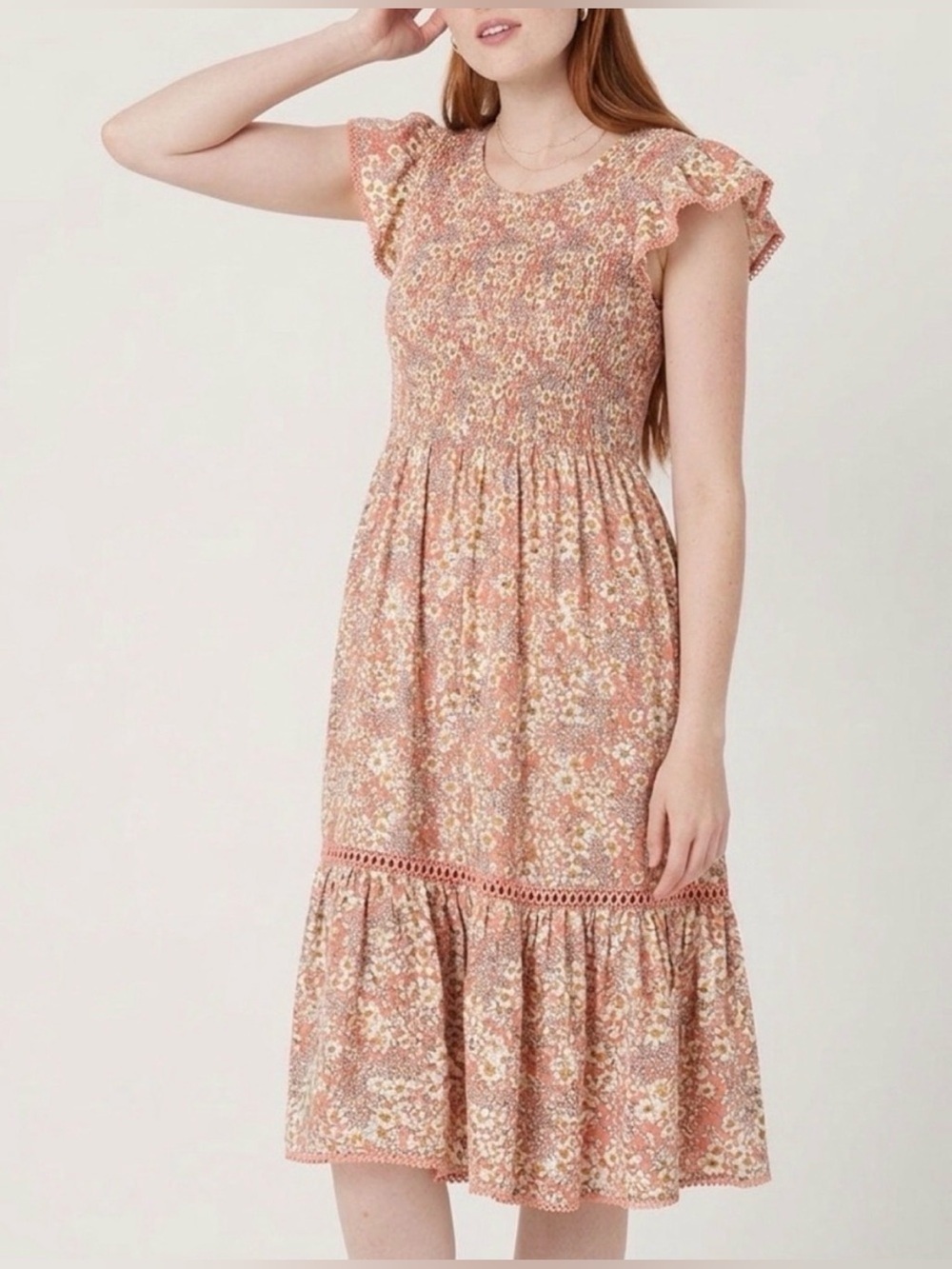 Patrons of Peace Smocked Midi Floral Dress, Small